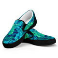 Turquoise Tropical Leaf Pattern Print Black Slip On Sneakers