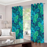 Turquoise Tropical Leaf Pattern Print Blackout Grommet Curtains