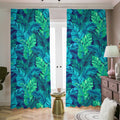 Turquoise Tropical Leaf Pattern Print Dimout Pencil Pleat Curtains