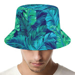 Turquoise Tropical Leaf Pattern Print Bucket Hat