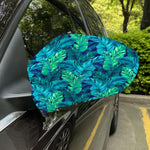 Turquoise Tropical Leaf Pattern Print Car Side Mirror Covers