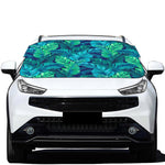 Turquoise Tropical Leaf Pattern Print Car Windshield Snow Cover
