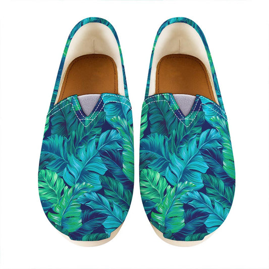 Turquoise Tropical Leaf Pattern Print Casual Shoes