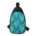 Turquoise Tropical Leaf Pattern Print Chest Bag
