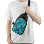 Turquoise Tropical Leaf Pattern Print Chest Bag