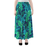 Turquoise Tropical Leaf Pattern Print Chiffon Maxi Skirt