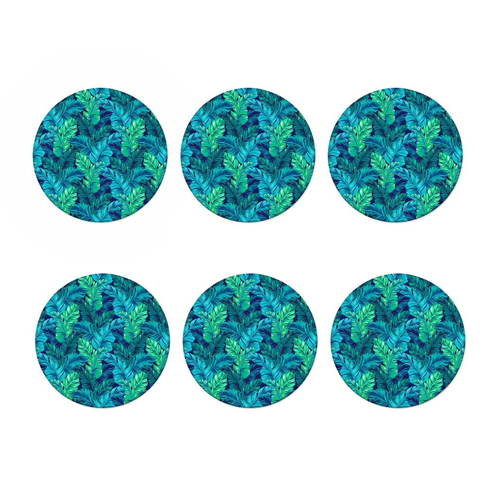 Turquoise Tropical Leaf Pattern Print Coaster Set