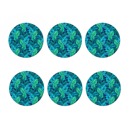 Turquoise Tropical Leaf Pattern Print Coaster Set