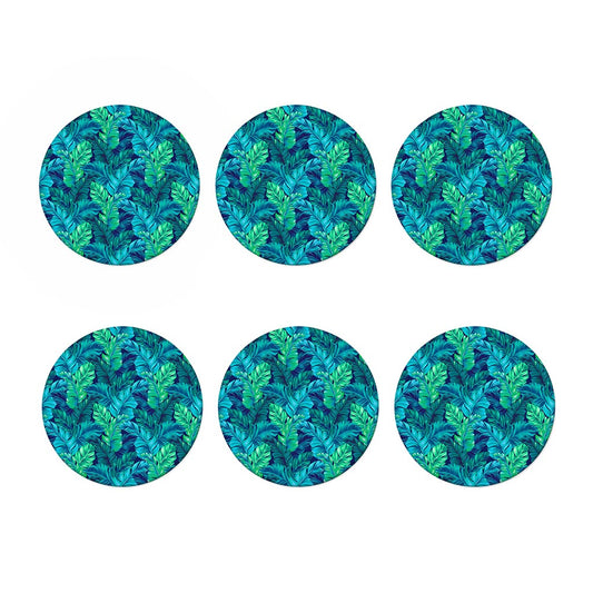 Turquoise Tropical Leaf Pattern Print Coaster Set