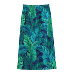 Turquoise Tropical Leaf Pattern Print Cotton Front Slit Maxi Skirt