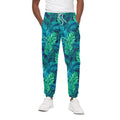 Turquoise Tropical Leaf Pattern Print Cotton Sweatpants