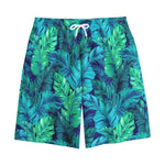 Turquoise Tropical Leaf Pattern Print Cotton Shorts
