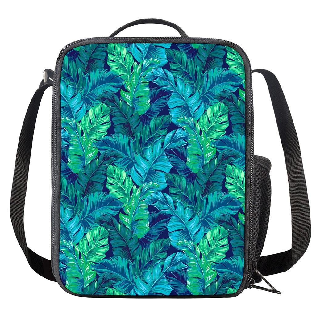 Turquoise Tropical Leaf Pattern Print Crossbody Lunch Bag