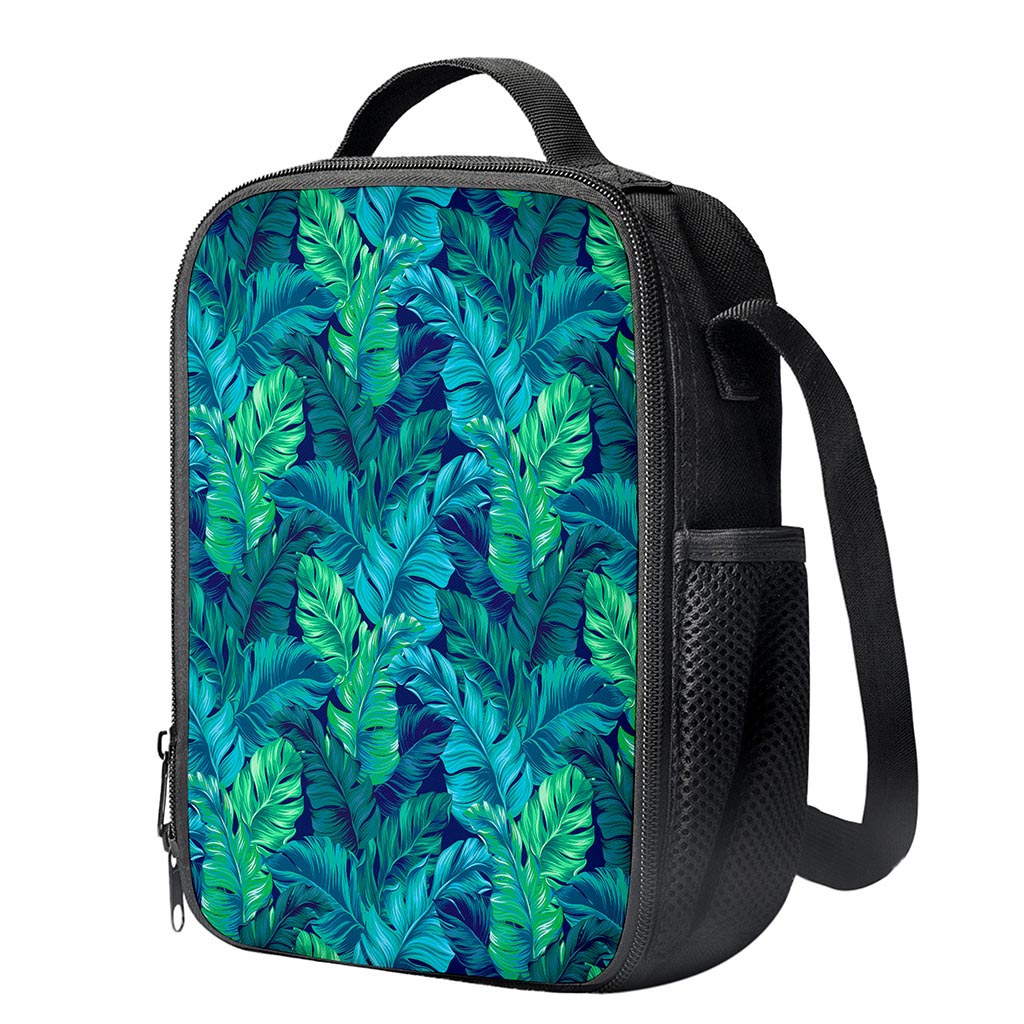 Turquoise Tropical Leaf Pattern Print Crossbody Lunch Bag