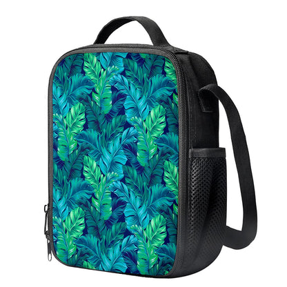 Turquoise Tropical Leaf Pattern Print Crossbody Lunch Bag