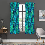 Turquoise Tropical Leaf Pattern Print Curtain
