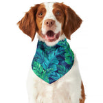 Turquoise Tropical Leaf Pattern Print Dog Bandana