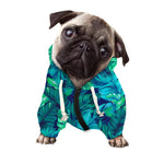 Turquoise Tropical Leaf Pattern Print Dog Zip Up Hoodie