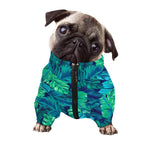 Turquoise Tropical Leaf Pattern Print Dog Zip Up Jacket