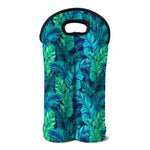 Turquoise Tropical Leaf Pattern Print Double Neoprene Wine Tote
