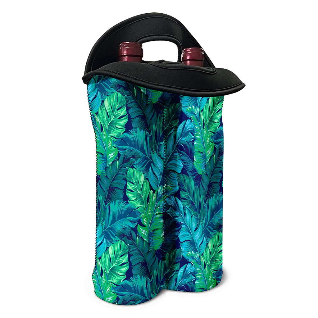 Turquoise Tropical Leaf Pattern Print Double Neoprene Wine Tote