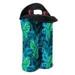 Turquoise Tropical Leaf Pattern Print Double Neoprene Wine Tote