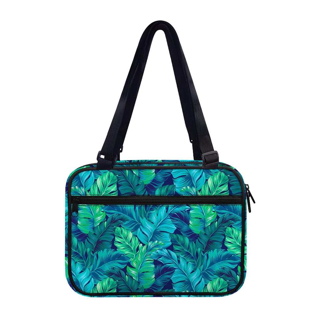 Turquoise Tropical Leaf Pattern Print Double Strap Bible Bag