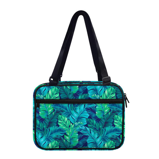 Turquoise Tropical Leaf Pattern Print Double Strap Bible Bag