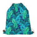 Turquoise Tropical Leaf Pattern Print Drawstring Bag