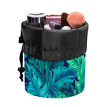 Turquoise Tropical Leaf Pattern Print Drawstring Makeup Bag