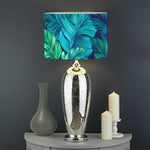 Turquoise Tropical Leaf Pattern Print Drum Lamp Shade