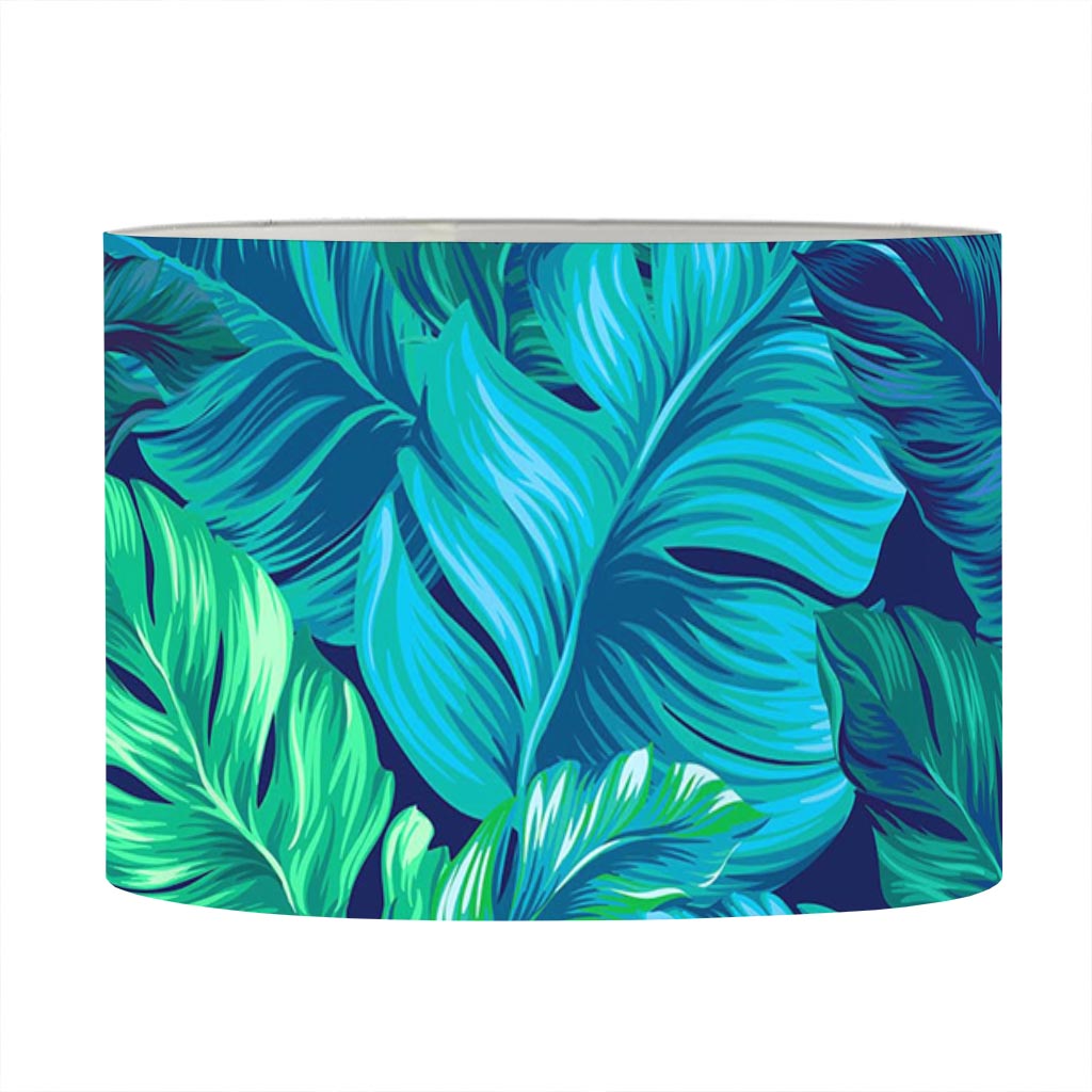 Turquoise Tropical Leaf Pattern Print Drum Lamp Shade
