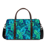 Turquoise Tropical Leaf Pattern Print Duffle Bag