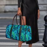 Turquoise Tropical Leaf Pattern Print Duffle Bag