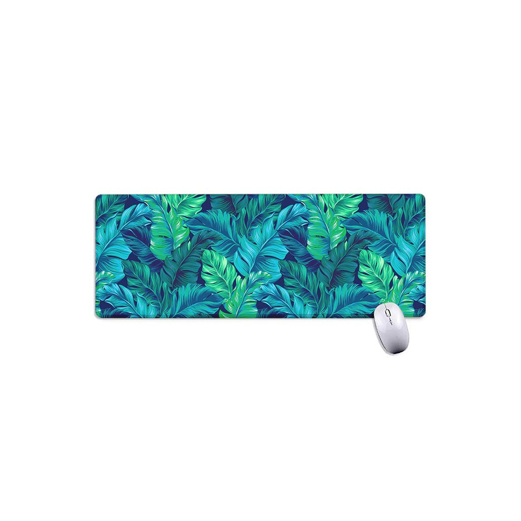 Turquoise Tropical Leaf Pattern Print Extended Mouse Pad