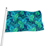 Turquoise Tropical Leaf Pattern Print Flag