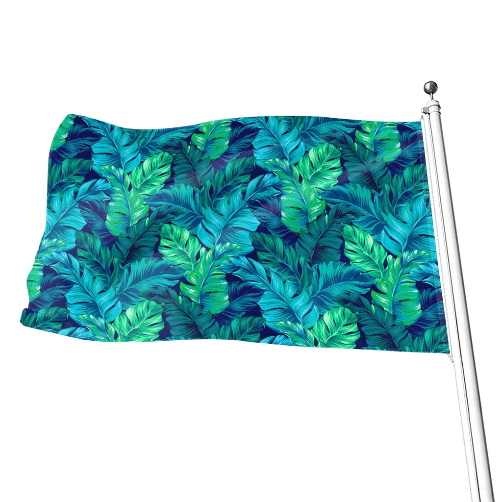 Turquoise Tropical Leaf Pattern Print Flag
