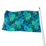 Turquoise Tropical Leaf Pattern Print Flag