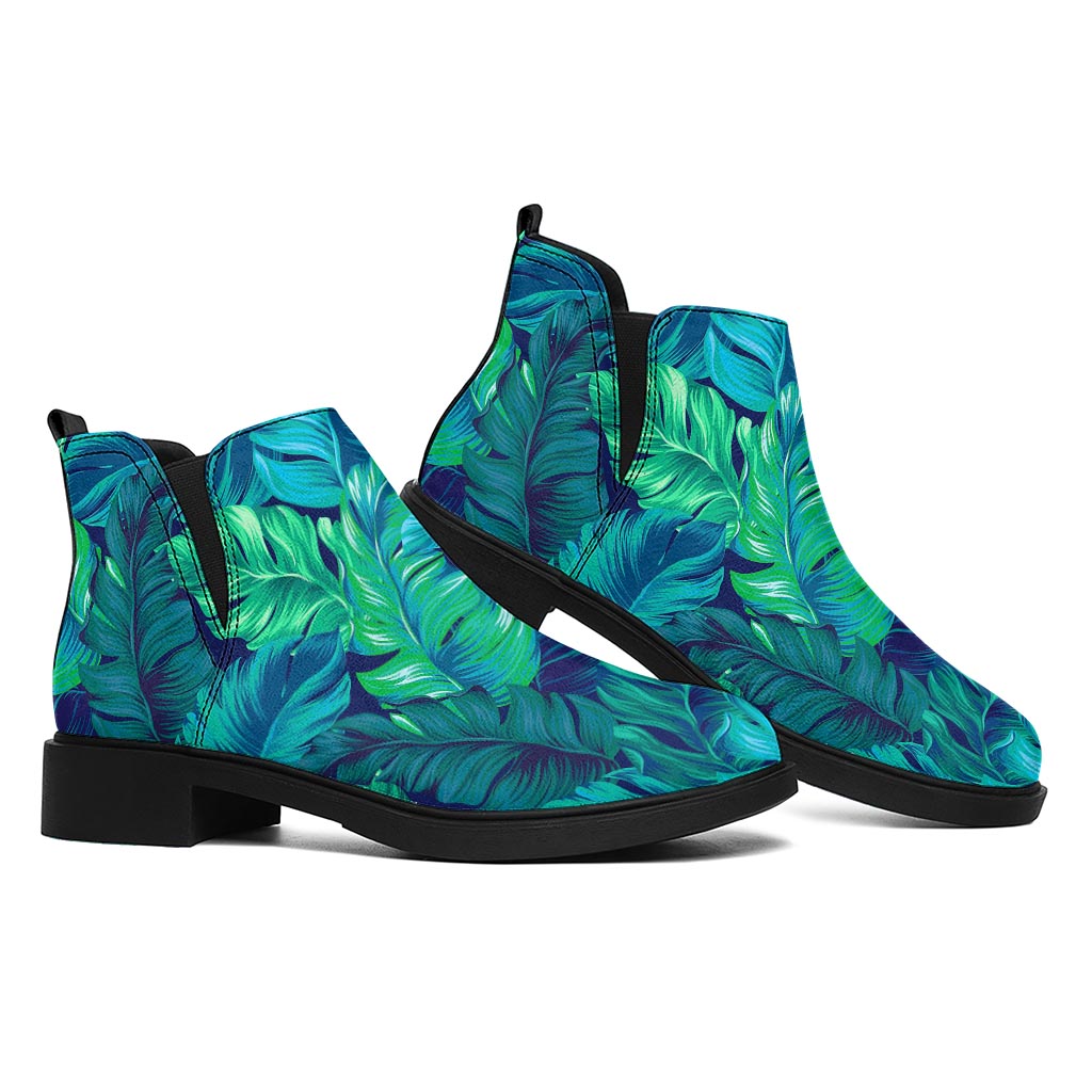 Turquoise Tropical Leaf Pattern Print Flat Ankle Boots