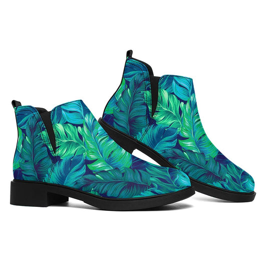 Turquoise Tropical Leaf Pattern Print Flat Ankle Boots