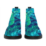 Turquoise Tropical Leaf Pattern Print Flat Ankle Boots