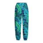 Turquoise Tropical Leaf Pattern Print Fleece Lined Knit Pants
