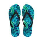 Turquoise Tropical Leaf Pattern Print Flip Flops