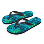 Turquoise Tropical Leaf Pattern Print Flip Flops