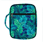 Turquoise Tropical Leaf Pattern Print Front Pocket Bible Bag