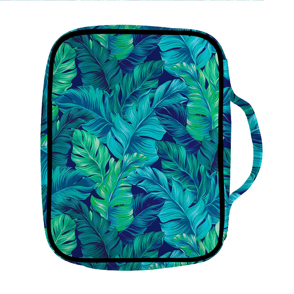 Turquoise Tropical Leaf Pattern Print Front Pocket Bible Bag