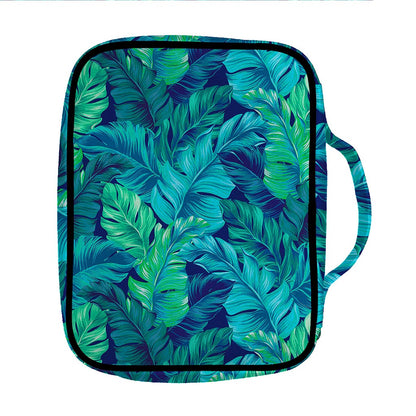 Turquoise Tropical Leaf Pattern Print Front Pocket Bible Bag