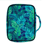 Turquoise Tropical Leaf Pattern Print Front Pocket Bible Bag