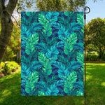 Turquoise Tropical Leaf Pattern Print Garden Flag