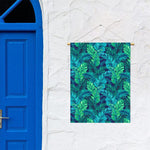 Turquoise Tropical Leaf Pattern Print Garden Flag